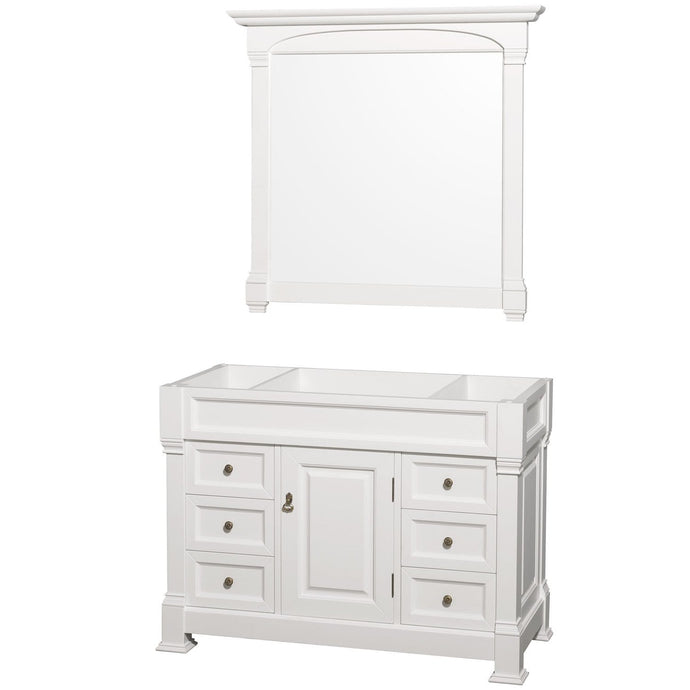 Wyndham Collection Vanity Wyndham Collection WCVTRAS48SWHCXSXXM44 Andover 48 Inch Single Bathroom Vanity in White, No Countertop, No Sink, and 44 Inch Mirror