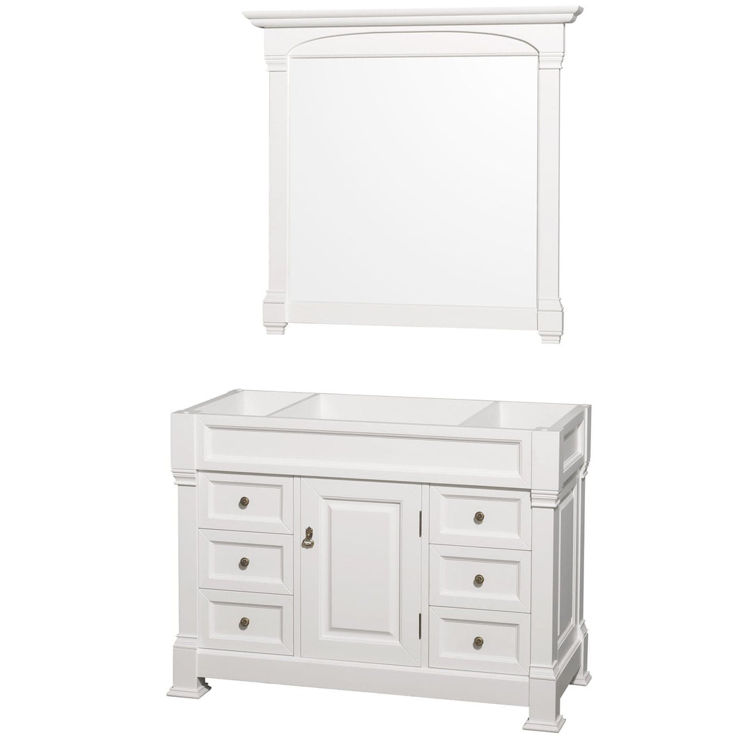 Wyndham Collection Vanity Wyndham Collection WCVTRAS48SWHCXSXXM44 Andover 48 Inch Single Bathroom Vanity in White, No Countertop, No Sink, and 44 Inch Mirror
