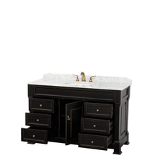 Load image into Gallery viewer, Wyndham Collection Vanity Wyndham Collection WCVTRAS55SBKCMUNOMXX Andover 55 Inch Single Bathroom Vanity in Black, White Carrara Marble Countertop, Undermount Oval Sink, and No Mirror