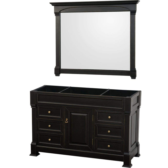 Wyndham Collection Vanity Wyndham Collection WCVTRAS55SBKCXSXXM50 Andover 55 Inch Single Bathroom Vanity in Black, No Countertop, No Sink, and 50 Inch Mirror