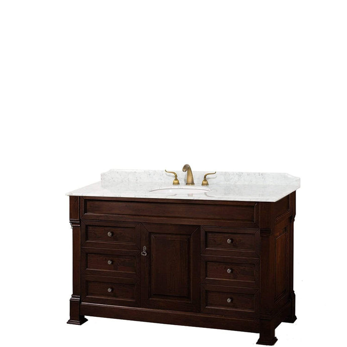 Wyndham Collection Vanity Wyndham Collection WCVTRAS55SDCCMUNOMXX Andover 55 Inch Single Bathroom Vanity in Dark Cherry, White Carrara Marble Countertop, Undermount Oval Sink, and No Mirror