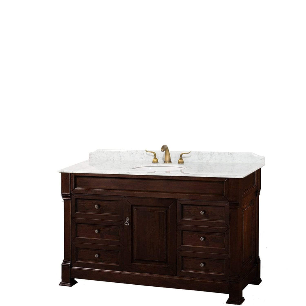 Wyndham Collection Vanity Wyndham Collection WCVTRAS55SDCCMUNOMXX Andover 55 Inch Single Bathroom Vanity in Dark Cherry, White Carrara Marble Countertop, Undermount Oval Sink, and No Mirror