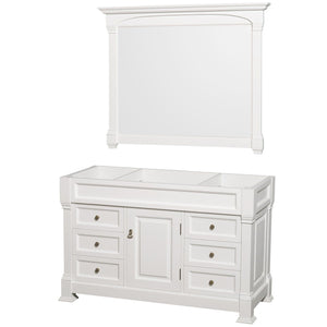 Wyndham Collection Vanity Wyndham Collection WCVTRAS55SWHCXSXXM50 Andover 55 Inch Single Bathroom Vanity in White, No Countertop, No Sink, and 50 Inch Mirror