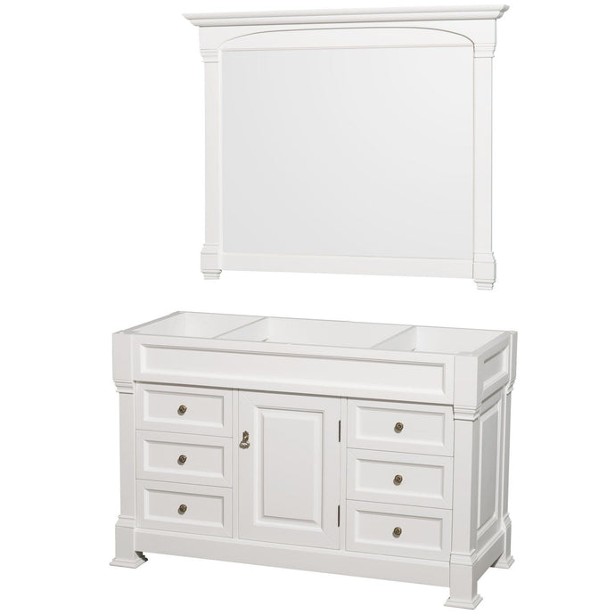 Wyndham Collection Vanity Wyndham Collection WCVTRAS55SWHCXSXXM50 Andover 55 Inch Single Bathroom Vanity in White, No Countertop, No Sink, and 50 Inch Mirror