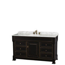Load image into Gallery viewer, Wyndham Collection Vanity Wyndham Collection WCVTRAS60SBKCMUNDM56 Andover 60 Inch Single Bathroom Vanity in Black with White Carrara Marble Countertop, Undermount Oval Sink, and 56 Inch Mirror
