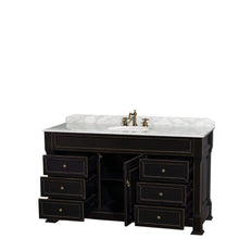 Load image into Gallery viewer, Wyndham Collection Vanity Wyndham Collection WCVTRAS60SBKCMUNOMXX Andover 60 Inch Single Bathroom Vanity in Black, White Carrara Marble Countertop, Undermount Oval Sink, and No Mirror