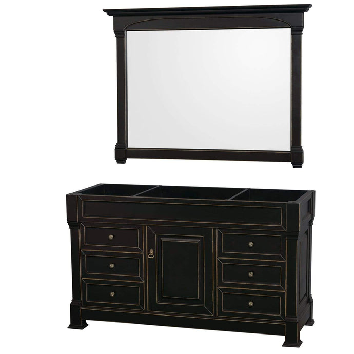 Wyndham Collection Vanity Wyndham Collection WCVTRAS60SBKCXSXXM56 Andover 60 Inch Single Bathroom Vanity in Black, No Countertop, No Sink, and 56 Inch Mirror