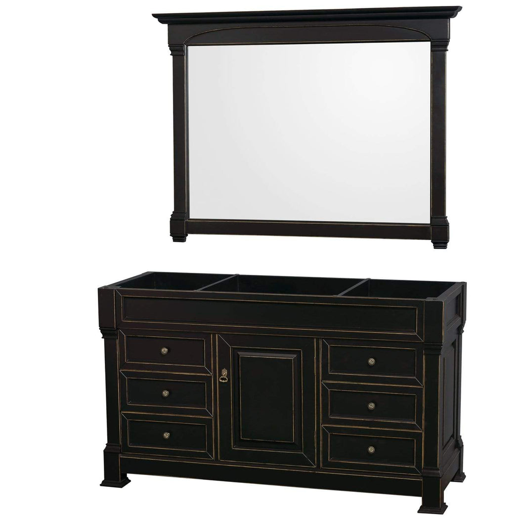 Wyndham Collection Vanity Wyndham Collection WCVTRAS60SBKCXSXXM56 Andover 60 Inch Single Bathroom Vanity in Black, No Countertop, No Sink, and 56 Inch Mirror