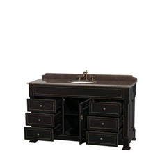 Load image into Gallery viewer, Wyndham Collection Vanity Wyndham Collection WCVTRAS60SBKIBUNOMXX Andover 60 Inch Single Bathroom Vanity in Black, Imperial Brown Granite Countertop, Undermount Oval Sink, and No Mirror