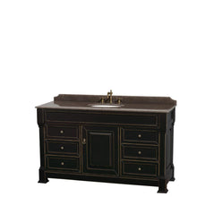 Load image into Gallery viewer, Wyndham Collection Vanity Wyndham Collection WCVTRAS60SBKIBUNOMXX Andover 60 Inch Single Bathroom Vanity in Black, Imperial Brown Granite Countertop, Undermount Oval Sink, and No Mirror