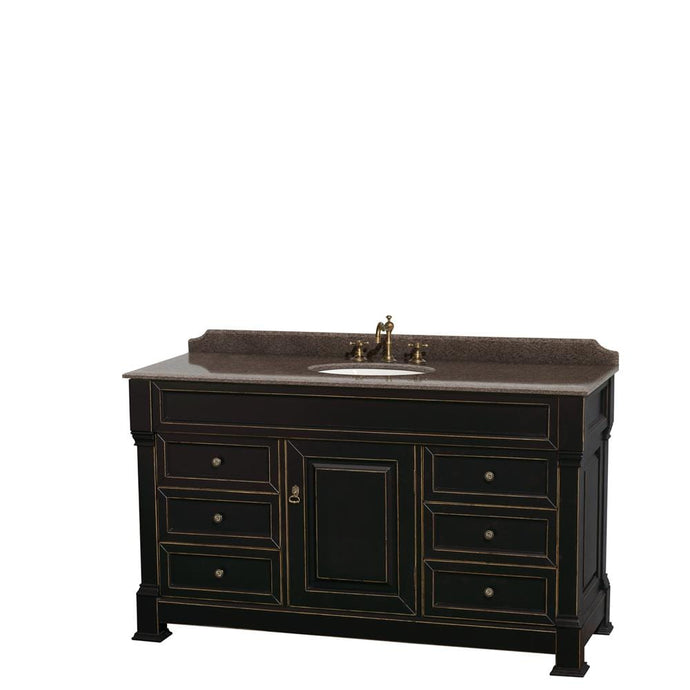 Wyndham Collection Vanity Wyndham Collection WCVTRAS60SBKIBUNOMXX Andover 60 Inch Single Bathroom Vanity in Black, Imperial Brown Granite Countertop, Undermount Oval Sink, and No Mirror