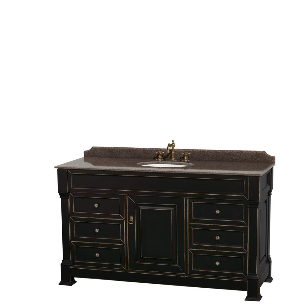 Wyndham Collection Vanity Wyndham Collection WCVTRAS60SBKIBUNOMXX Andover 60 Inch Single Bathroom Vanity in Black, Imperial Brown Granite Countertop, Undermount Oval Sink, and No Mirror