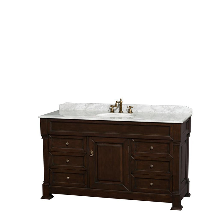 Wyndham Collection Vanity Wyndham Collection WCVTRAS60SDCCMUNOMXX Andover 60 Inch Single Bathroom Vanity in Dark Cherry, White Carrara Marble Countertop, Undermount Oval Sink, and No Mirror