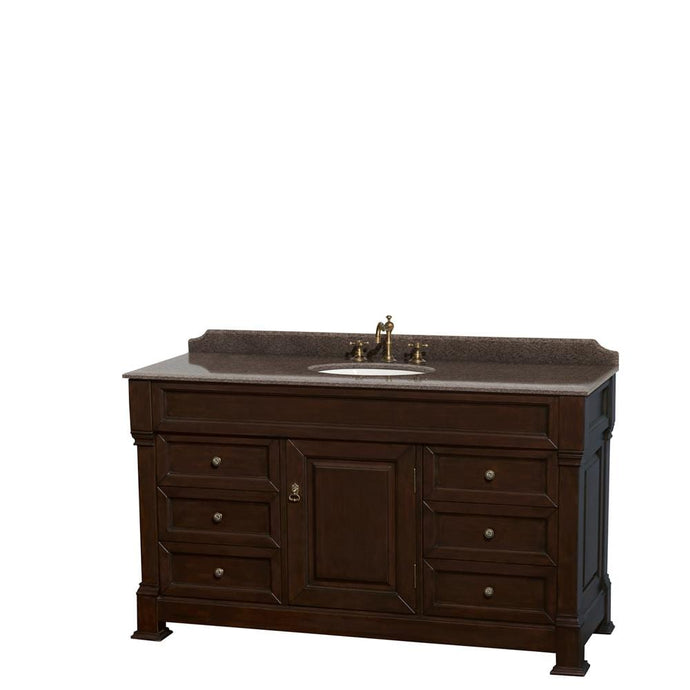 Wyndham Collection Vanity Wyndham Collection WCVTRAS60SDCIBUNOMXX Andover 60 Inch Single Bathroom Vanity in Dark Cherry, Imperial Brown Granite Countertop, Undermount Oval Sink, and No Mirror
