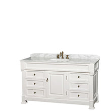 Load image into Gallery viewer, Wyndham Collection Vanity Wyndham Collection WCVTRAS60SWHCMUNOMXX Andover 60 Inch Single Bathroom Vanity in White, White Carrara Marble Countertop, Undermount Oval Sink, and No Mirror