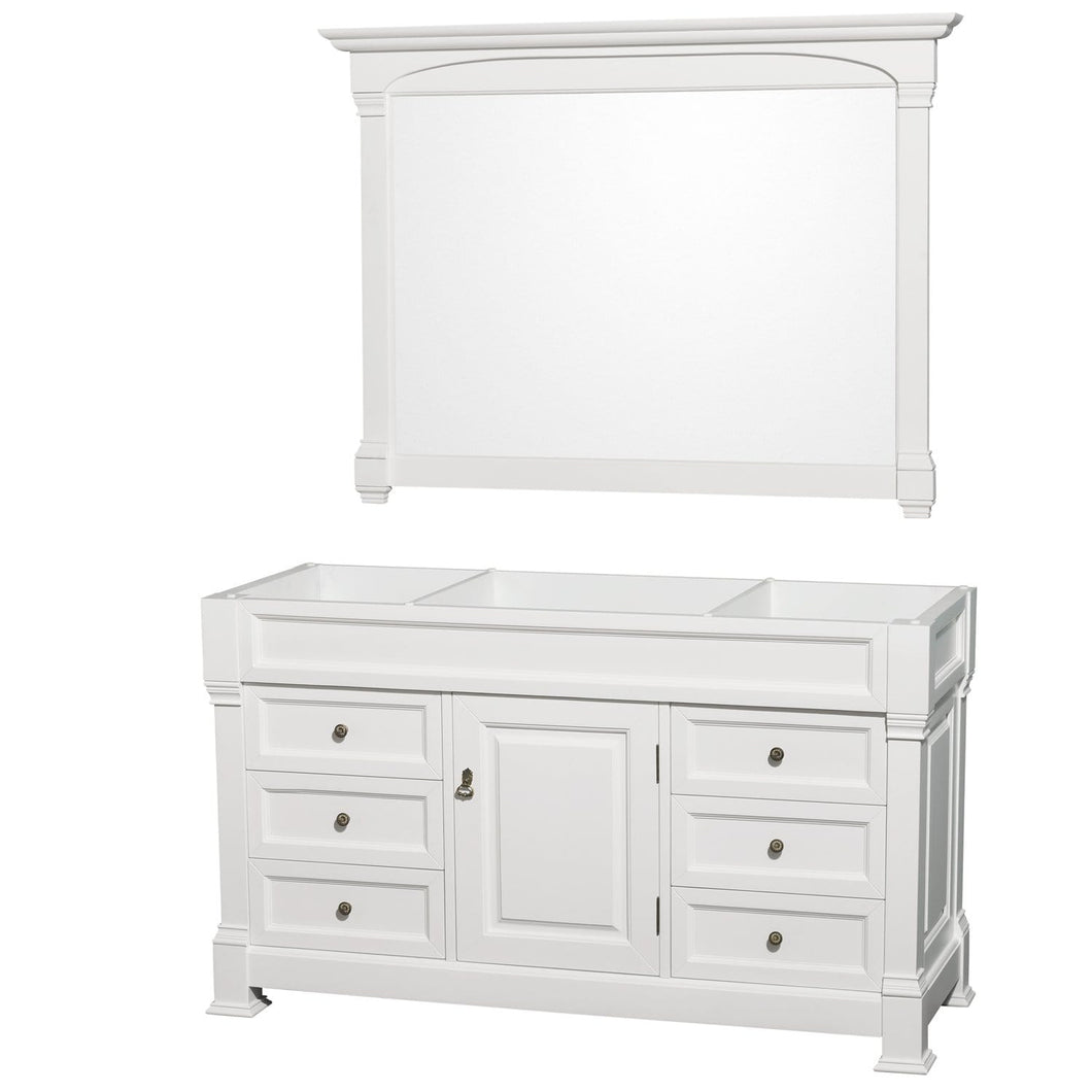 Wyndham Collection Vanity Wyndham Collection WCVTRAS60SWHCXSXXM56 Andover 60 Inch Single Bathroom Vanity in White, No Countertop, No Sink, and 56 Inch Mirror