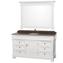 Load image into Gallery viewer, Wyndham Collection Vanity Wyndham Collection WCVTRAS60SWHIBUNOM56 Andover 60 Inch Single Bathroom Vanity in White, Imperial Brown Granite Countertop, Undermount Oval Sink, and 56 Inch Mirror