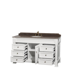 Load image into Gallery viewer, Wyndham Collection Vanity Wyndham Collection WCVTRAS60SWHIBUNOMXX Andover 60 Inch Single Bathroom Vanity in White, Imperial Brown Granite Countertop, Undermount Oval Sink, and No Mirror