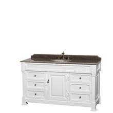 Load image into Gallery viewer, Wyndham Collection Vanity Wyndham Collection WCVTRAS60SWHIBUNOMXX Andover 60 Inch Single Bathroom Vanity in White, Imperial Brown Granite Countertop, Undermount Oval Sink, and No Mirror