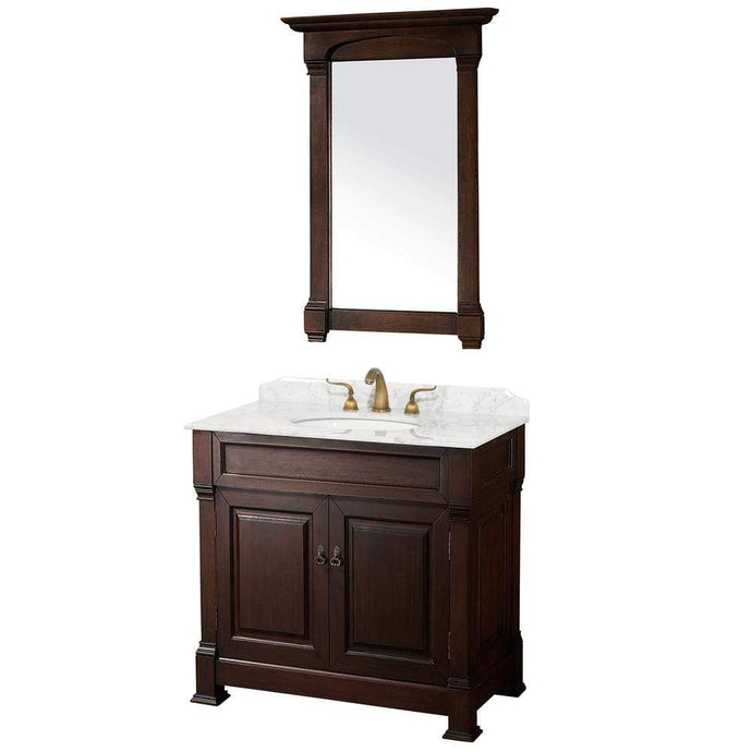 Wyndham Collection Vanity Wyndham Collection WCVTS36DCHCW Andover 36 Inch Single Bathroom Vanity in Dark Cherry, White Carrara Marble Countertop, Undermount Oval Sink, and 28 Inch Mirror