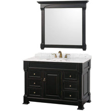 Load image into Gallery viewer, Wyndham Collection Vanity Wyndham Collection WCVTS48BLCW Andover 48 Inch Single Bathroom Vanity in Black, White Carrara Marble Countertop, Undermount Oval Sink, and 44 Inch Mirror