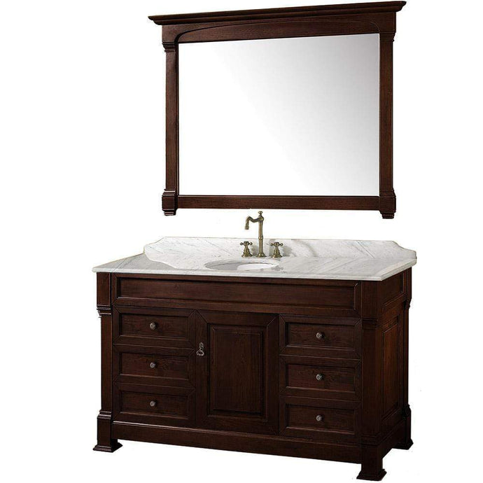 Wyndham Collection Vanity Wyndham Collection WCVTS55DCHCW Andover 55 Inch Single Bathroom Vanity in Dark Cherry, White Carrara Marble Countertop, Undermount Oval Sink, and 50 Inch Mirror