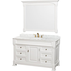 Wyndham Collection Vanity Wyndham Collection WCVTS55WHCW Andover 55 Inch Single Bathroom Vanity in White, White Carrara Marble Countertop, Undermount Oval Sink, and 50 Inch Mirror